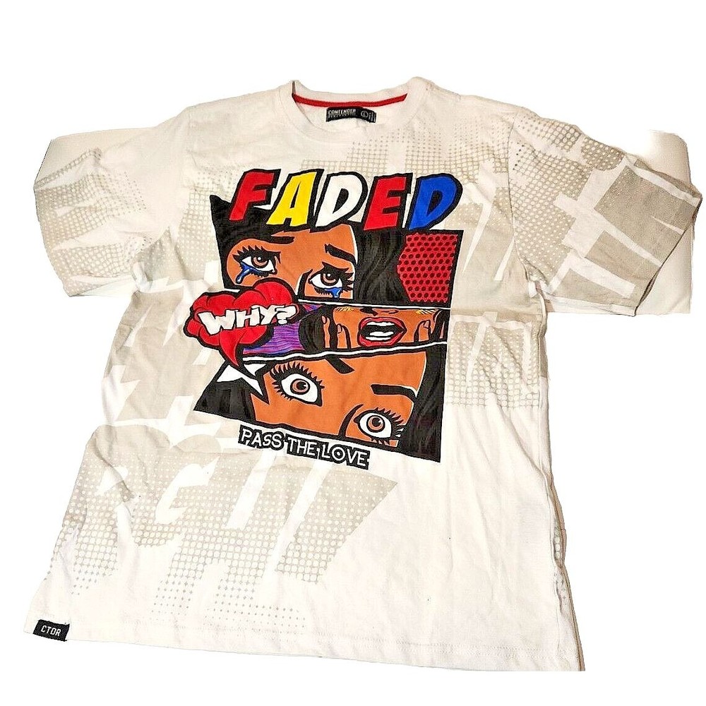 Contender Comics Faded Why? Pass‎ the Love Graphic Urban T-Shirt Mens Size Large